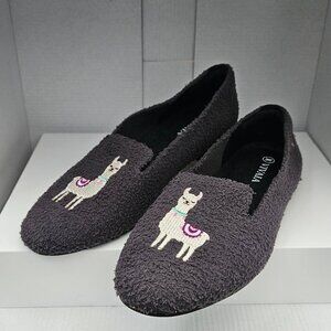 Vivaia Loafers Womens 7.5 Gray Round-Toe Terry Knit Llama Slip Ons Shoes